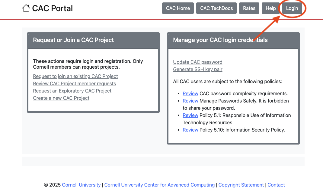 Log in CAC Portal