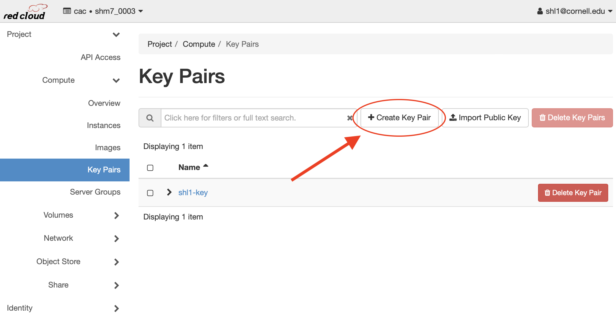 Create Key Pair Button