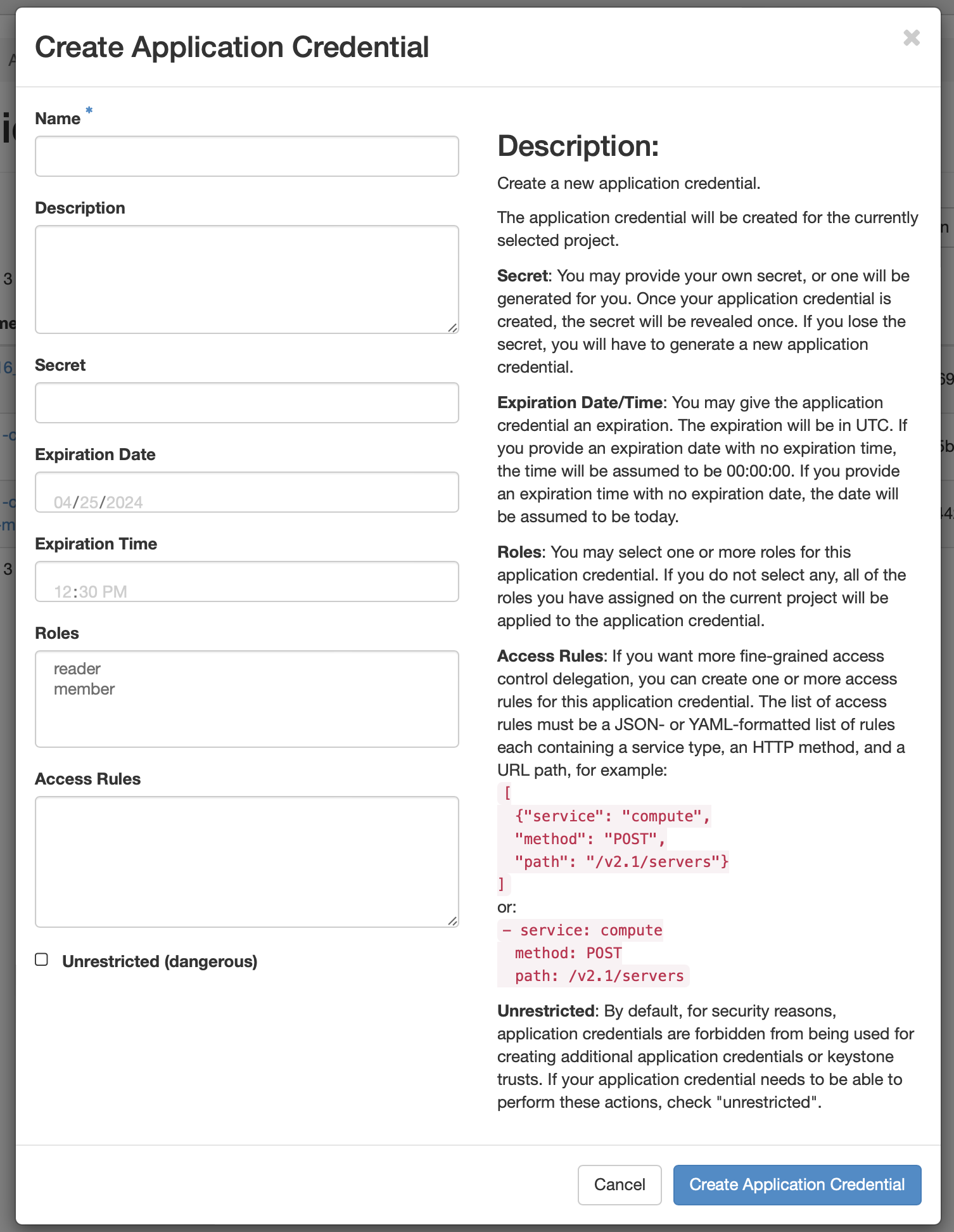 Create an Application Credential